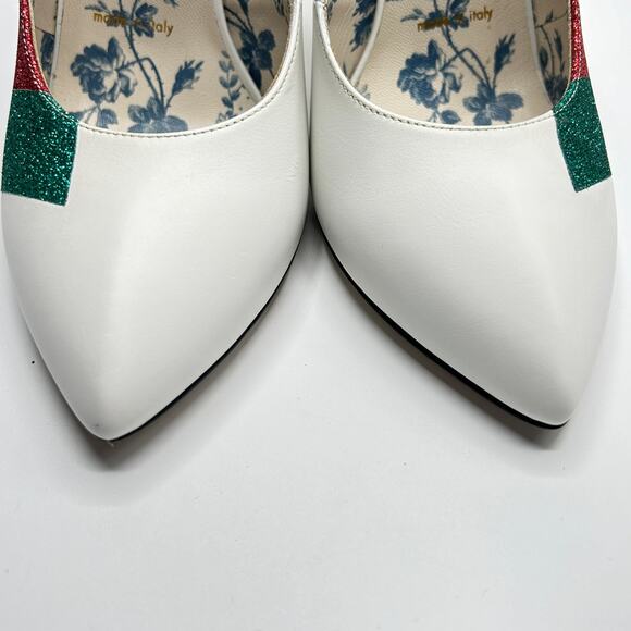 Gucci Sylvie Web Slingback Heels White Leather Glitter EU 36 - Picture 8 of 13